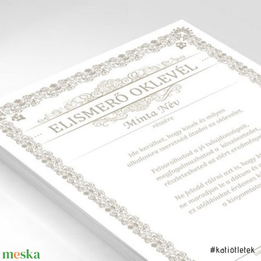 Egyedi szöveggel rendelhető Elismerő oklevél sablon A/4 méret PDF - otthon & életmód - papír, írószer - oklevél - Meska.hu
