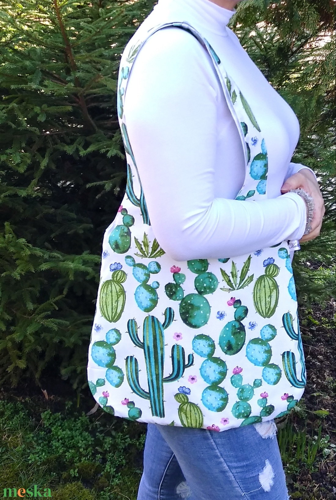 Kaktusz mintás textil táska - táska & tok - bevásárlás & shopper táska - shopper, textiltáska, szatyor - Meska.hu