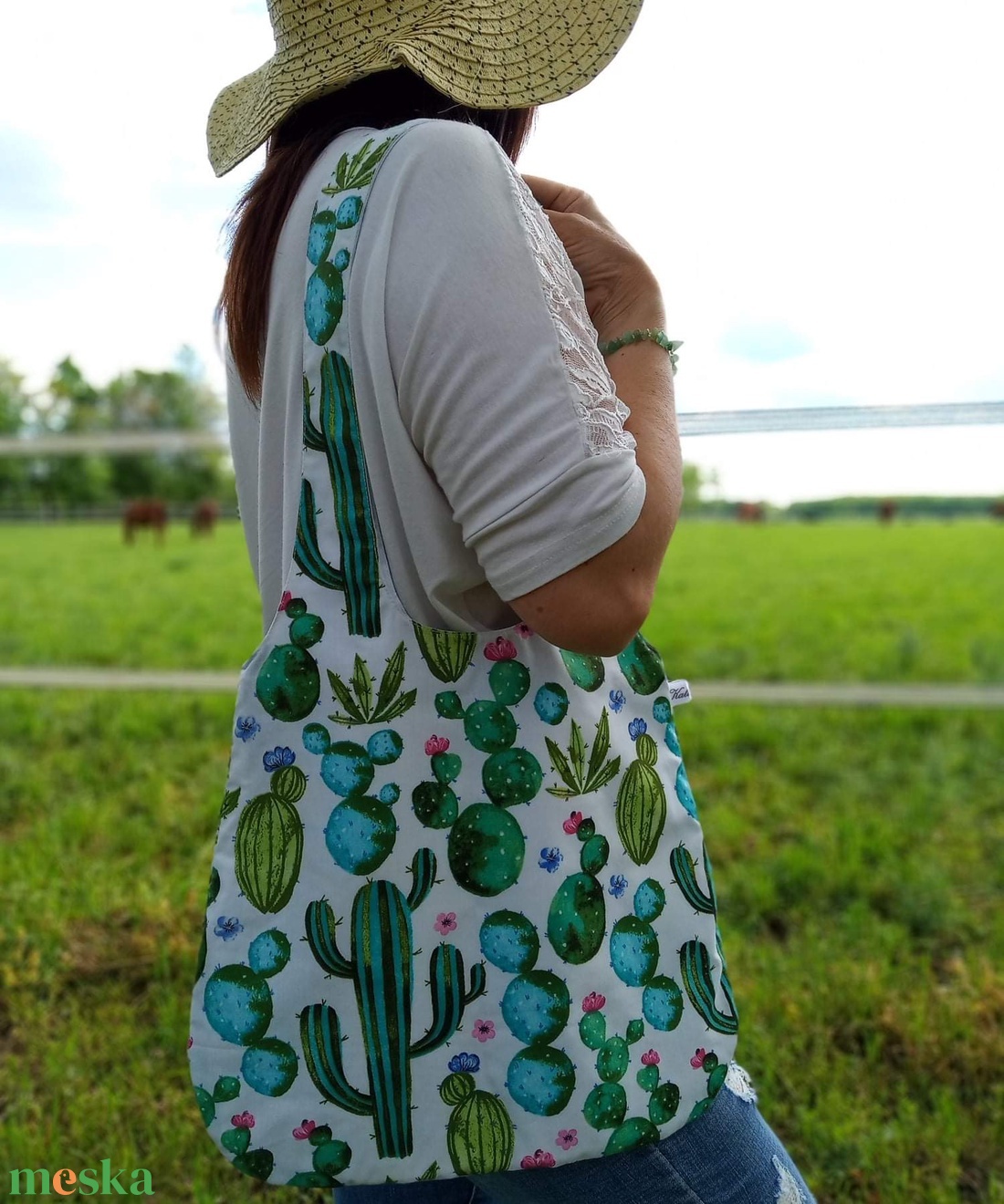 Kaktusz mintás textil táska - táska & tok - bevásárlás & shopper táska - shopper, textiltáska, szatyor - Meska.hu