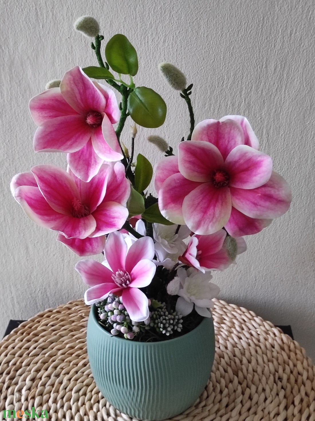 Magnóliák asztaldísz  - otthon & életmód - virágdekoráció - virágdíszek - virágdísz kaspóban - Meska.hu