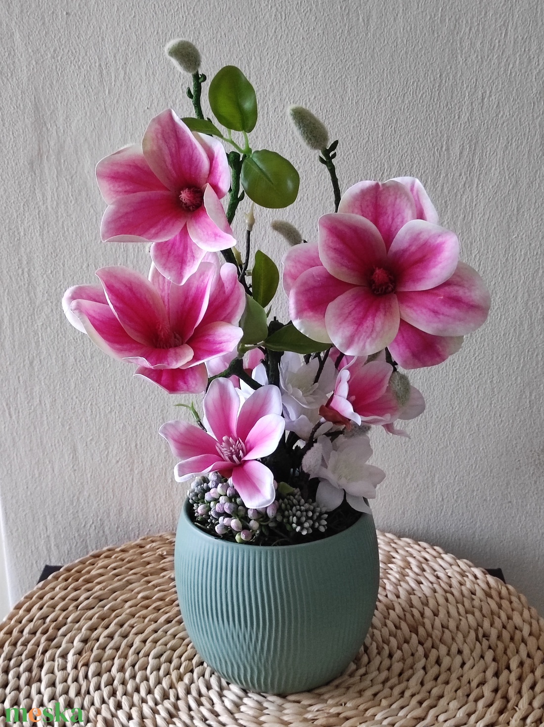 Magnóliák asztaldísz  - otthon & életmód - virágdekoráció - virágdíszek - virágdísz kaspóban - Meska.hu