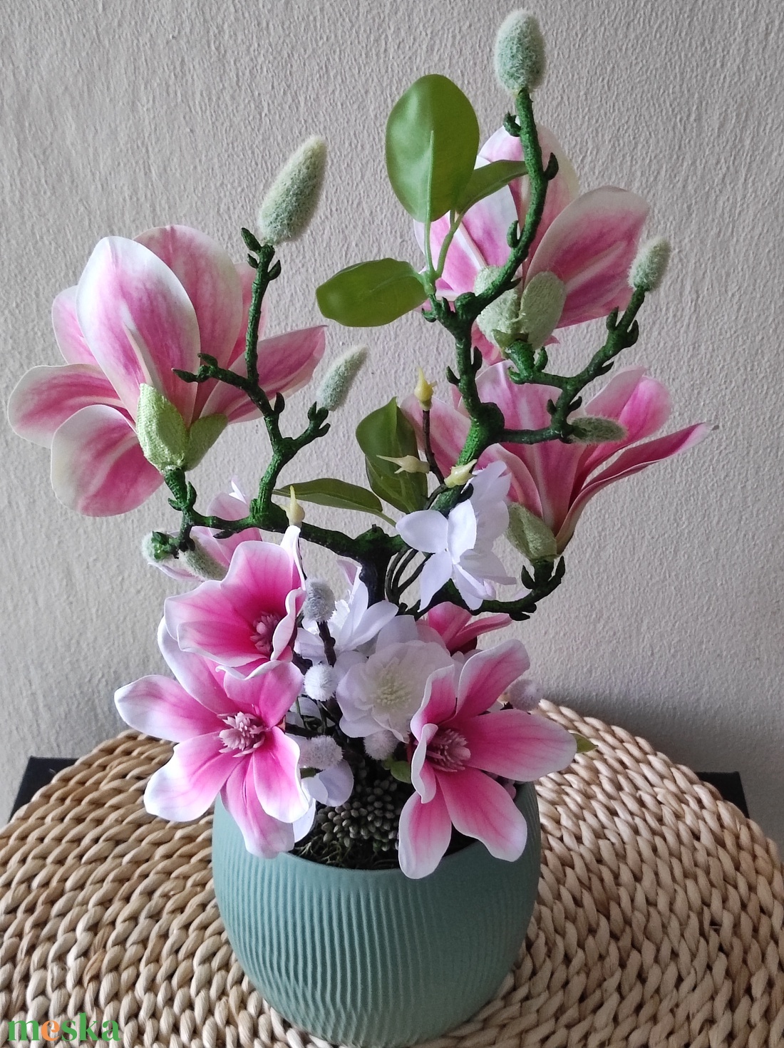 Magnóliák asztaldísz  - otthon & életmód - virágdekoráció - virágdíszek - virágdísz kaspóban - Meska.hu