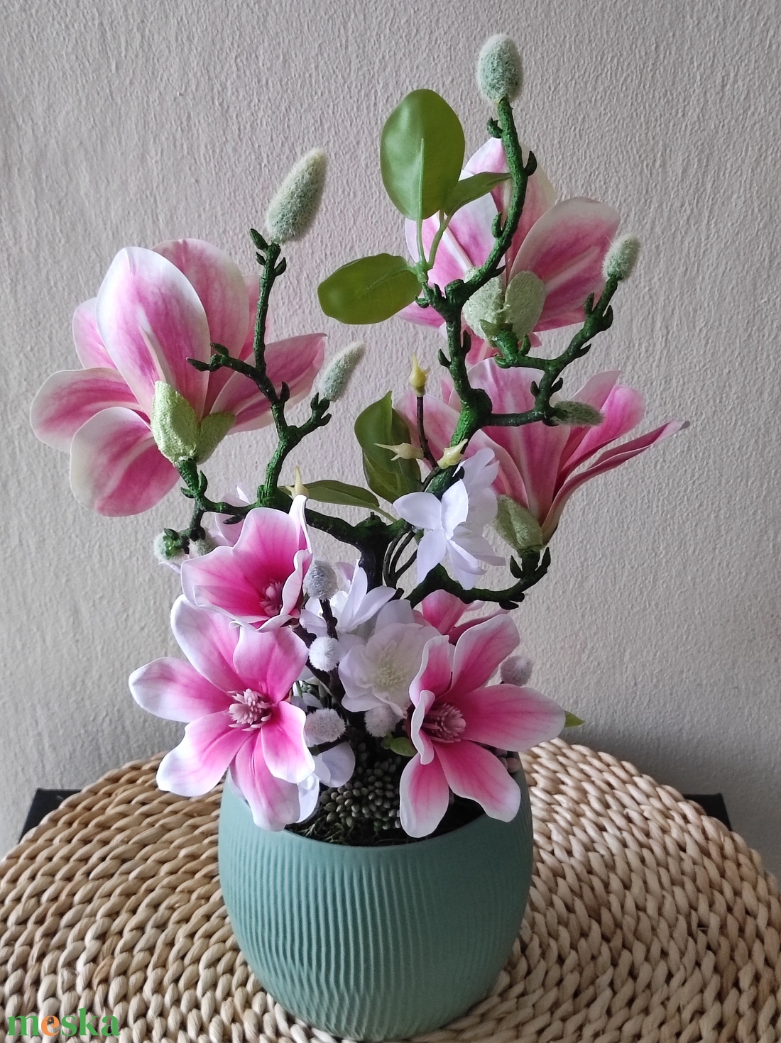 Magnóliák asztaldísz  - otthon & életmód - virágdekoráció - virágdíszek - virágdísz kaspóban - Meska.hu