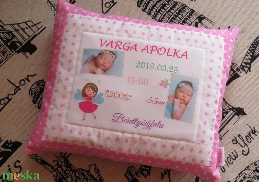 Díszpárna a gyermek születési adataival - otthon & életmód - lakástextil - párna & párnahuzat - Meska.hu