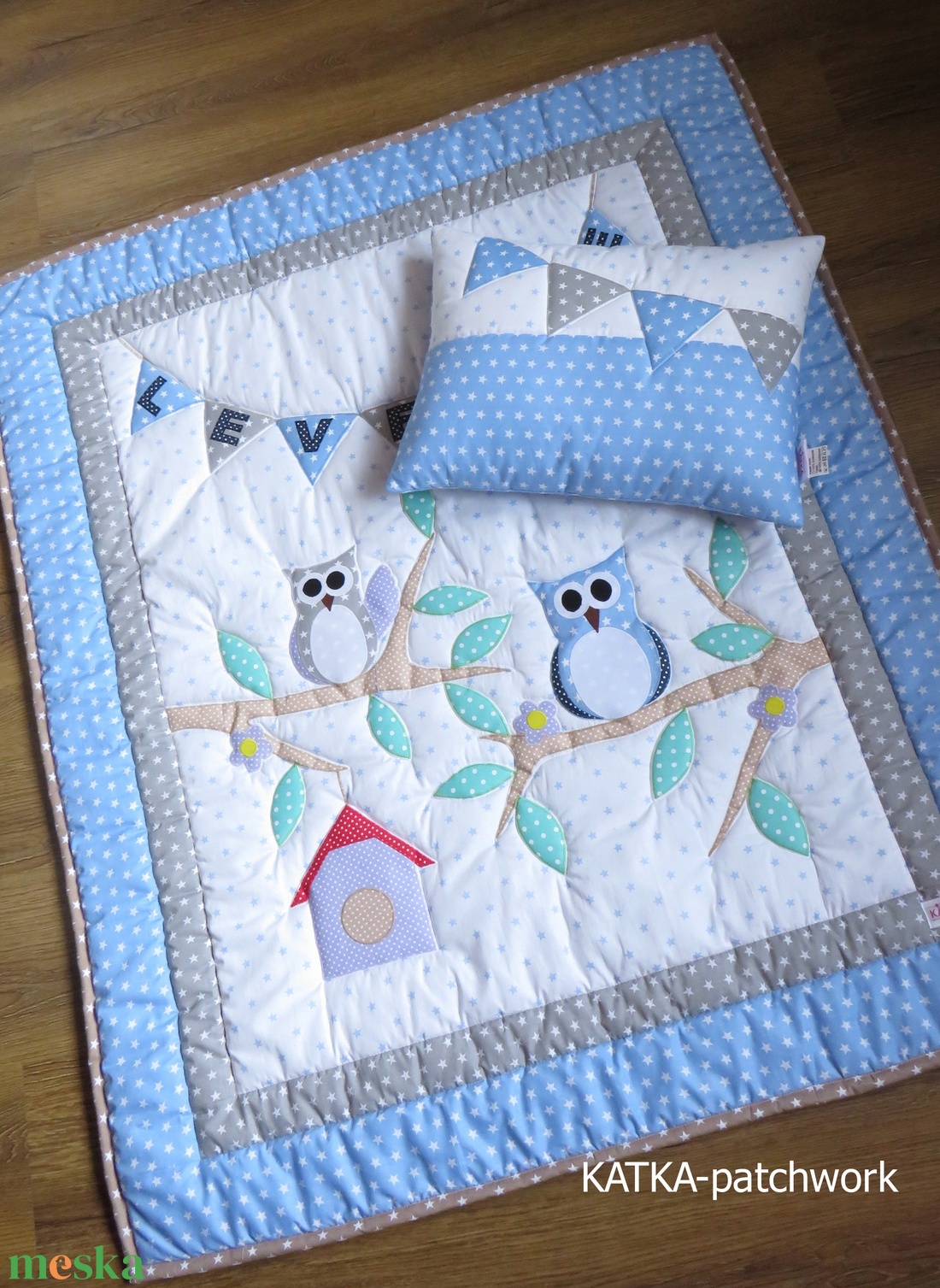 Baglyos patchwork takaró szett - otthon & életmód - babaszoba, gyerekszoba - Meska.hu