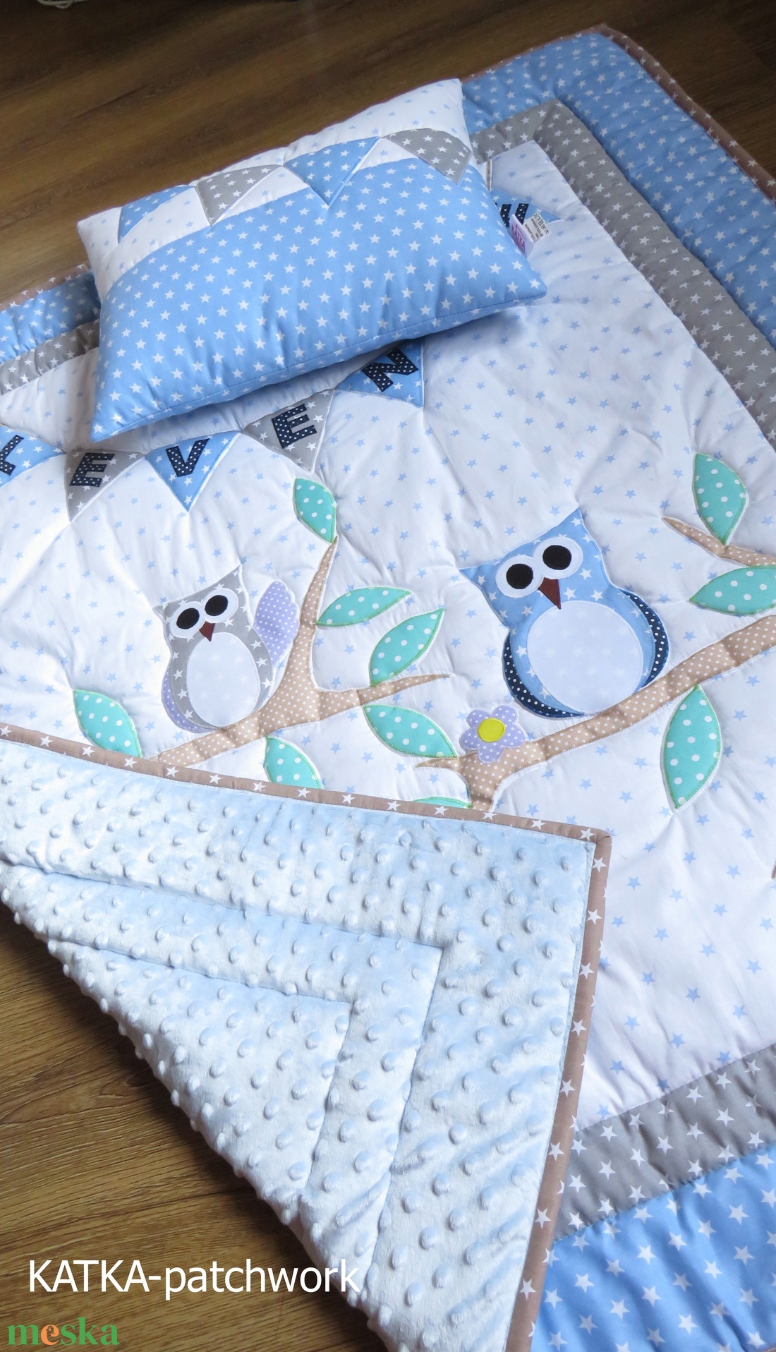 Baglyos patchwork takaró szett - otthon & életmód - babaszoba, gyerekszoba - Meska.hu