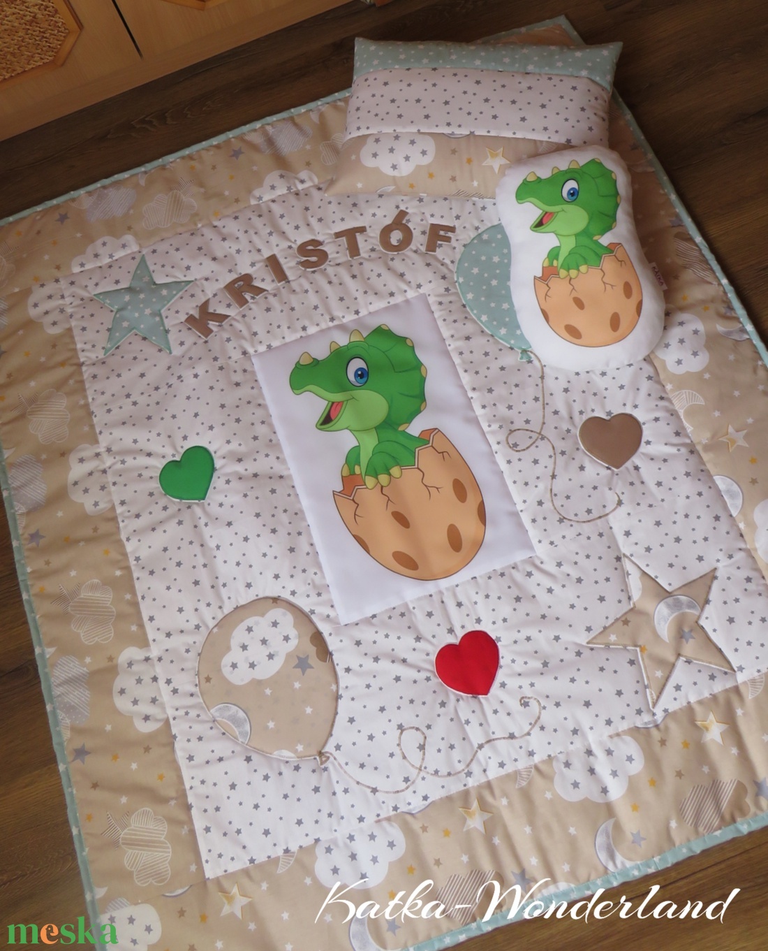 patchwork takaró szett-dínó - otthon & életmód - babaszoba, gyerekszoba - babatakaró, gyerek pléd - Meska.hu