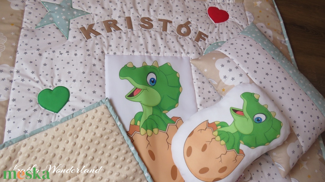 patchwork takaró szett-dínó - otthon & életmód - babaszoba, gyerekszoba - babatakaró, gyerek pléd - Meska.hu