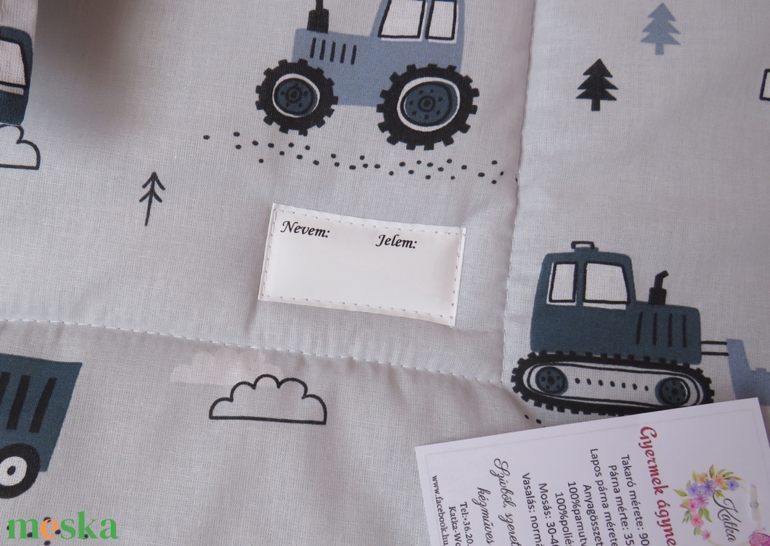 Ovis ágynemű kispárnával-szürke alapon munkagépek - játék & sport - ovis felszerelés - ovis ágynemű - Meska.hu