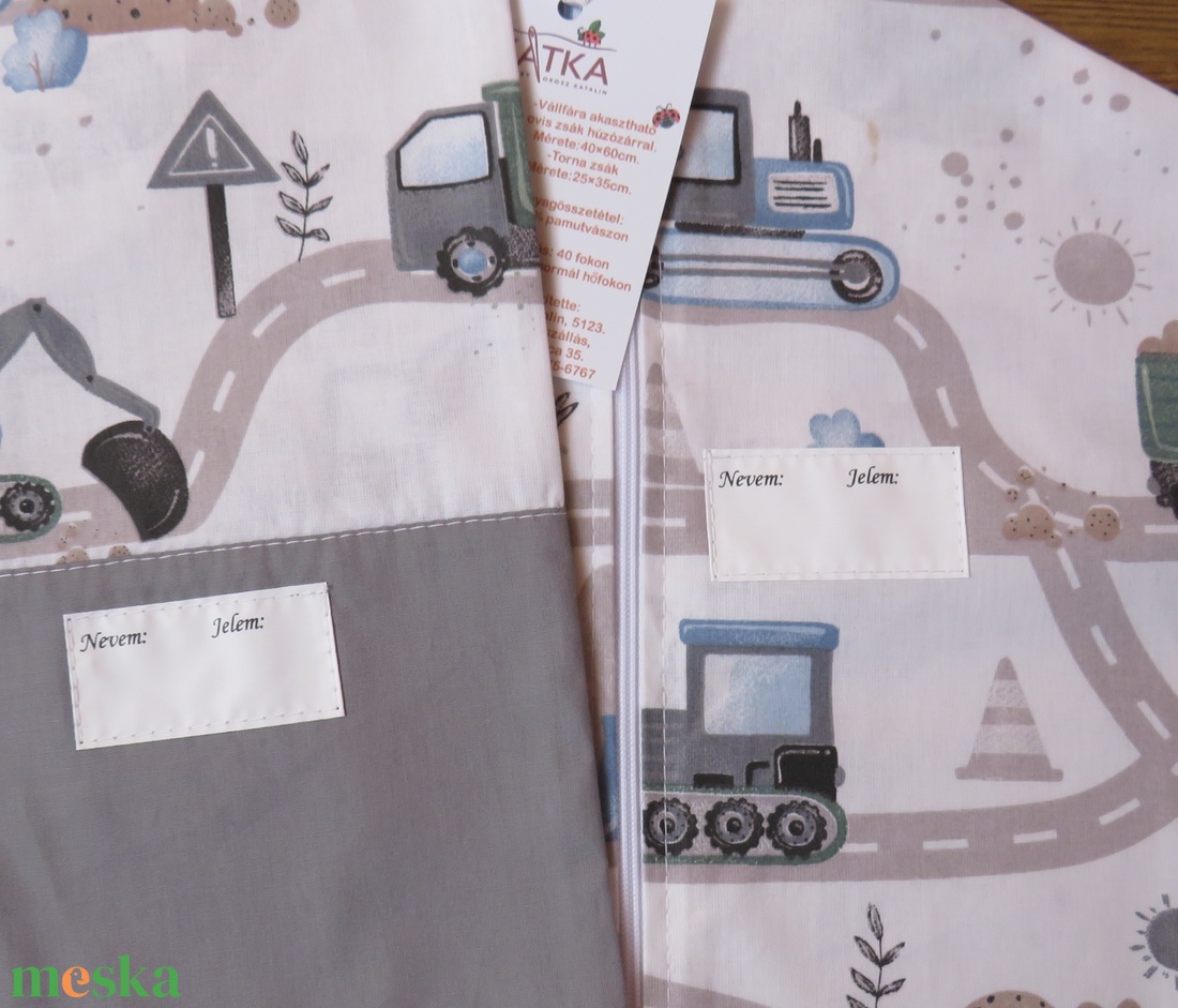 Ovis zsák és torna zsák KÉSZLETEN!-munkagépek - játék & sport - ovis felszerelés - ovis szett - Meska.hu