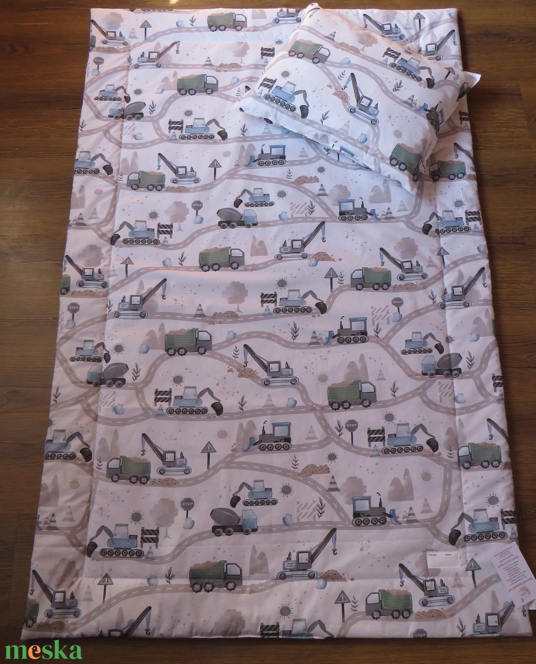 Ovis ágynemű kispárnával-kékes munkagépek - játék & sport - ovis felszerelés - ovis ágynemű - Meska.hu