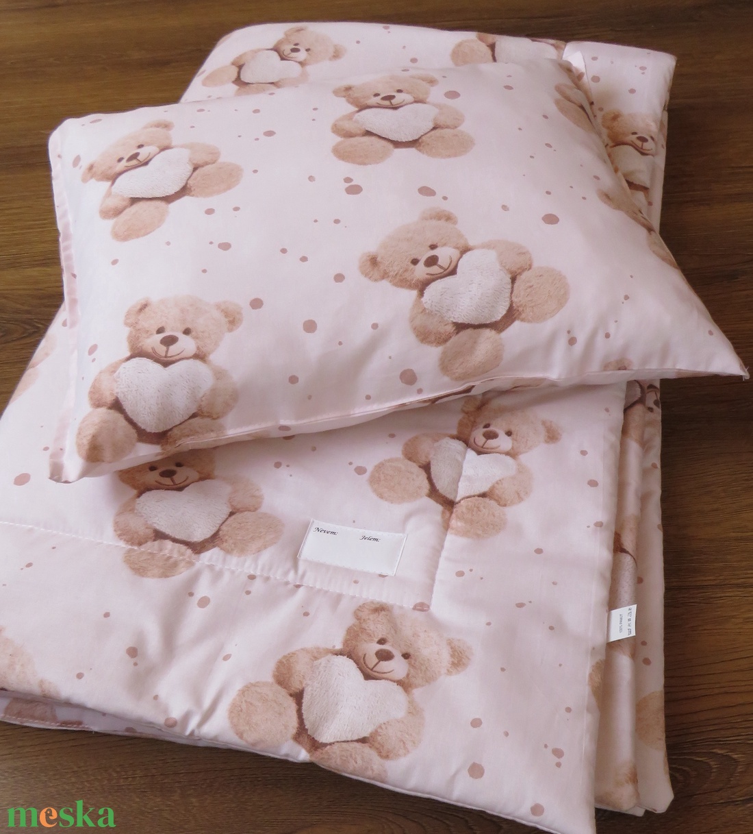 Ovis ágynemű szett-maci szívvel - baba - mama - baba ágynemű - babatakaró, gyerek pléd - Meska.hu