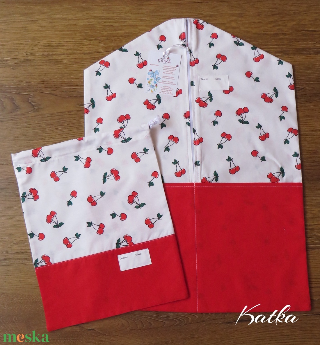 Ovis zsák és torna zsák szett-cseresznye - játék & sport - ovis felszerelés - ovis zsák - Meska.hu