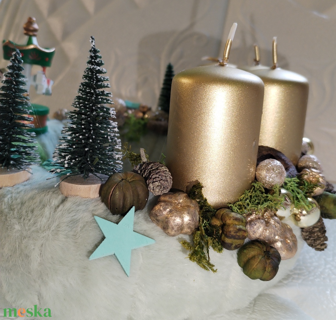 Arany gyertyás adventi  - karácsony - adventi díszek - adventi gyertyadíszek és koszorúdíszek - Meska.hu