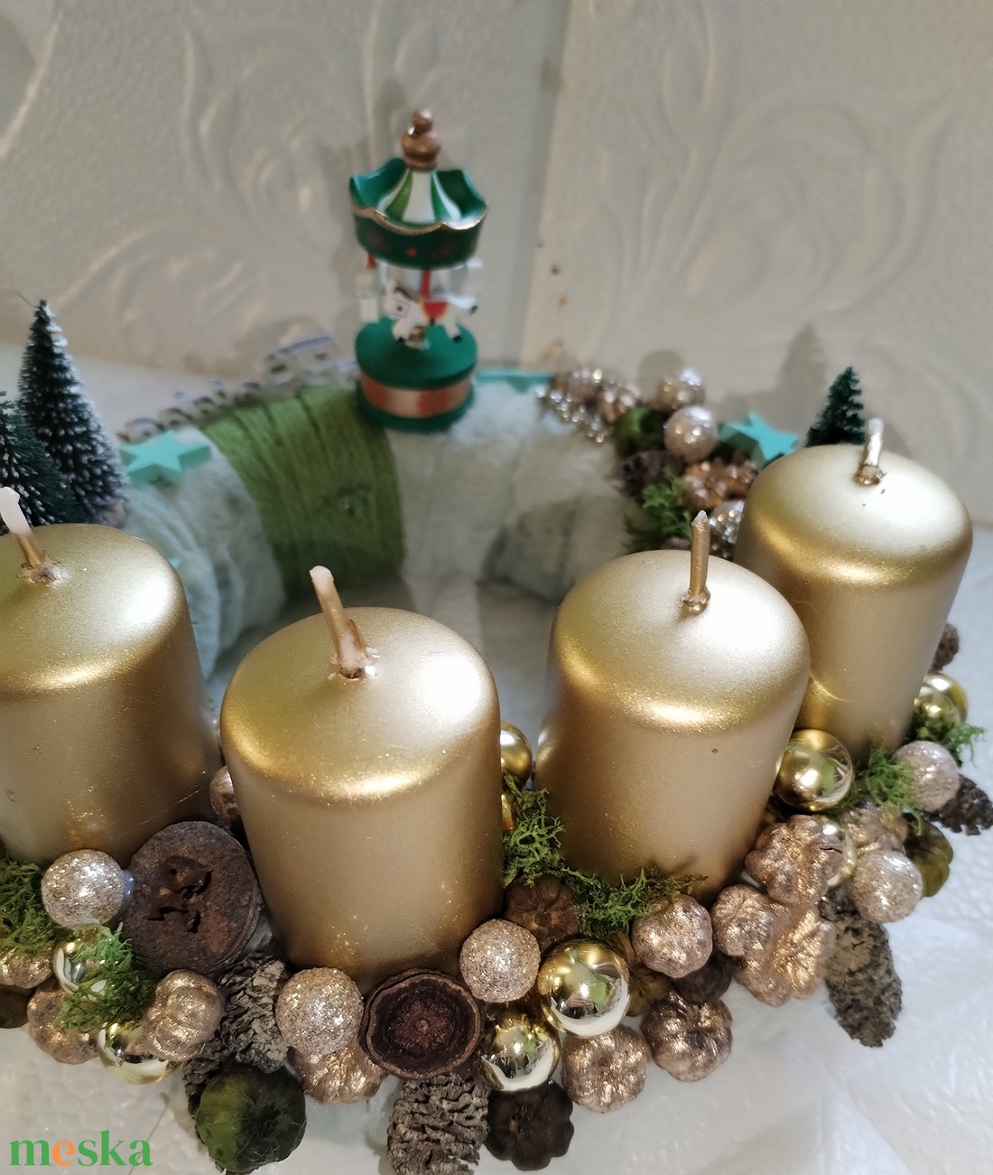Arany gyertyás adventi  - karácsony - adventi díszek - adventi gyertyadíszek és koszorúdíszek - Meska.hu