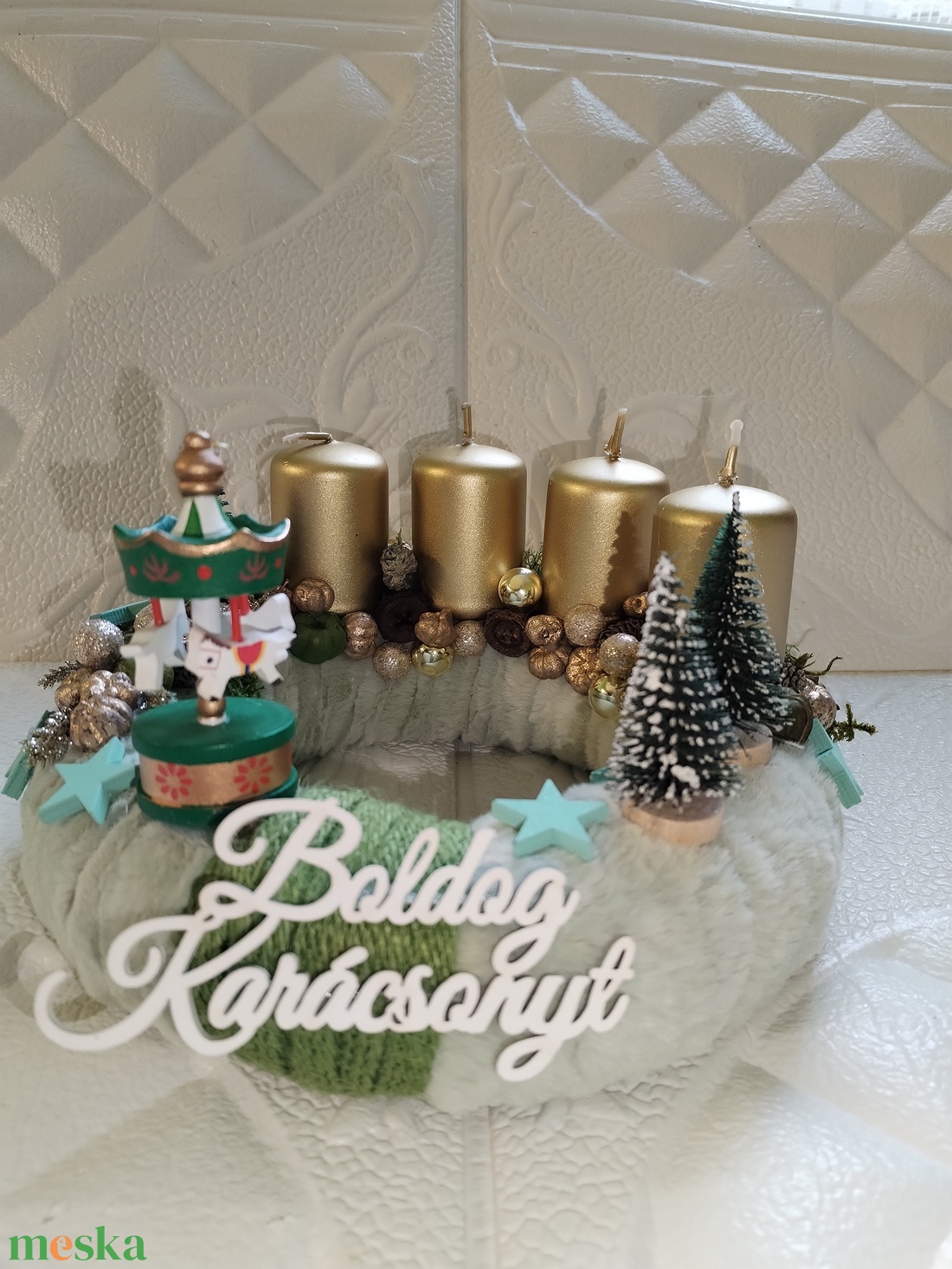 Arany gyertyás adventi  - karácsony - adventi díszek - adventi gyertyadíszek és koszorúdíszek - Meska.hu