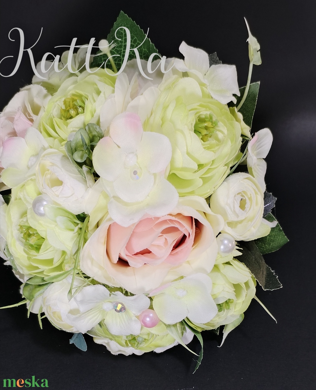 Dús, romantikus menyasszonyi örökcsokor (36x22 cm) - esküvő - menyasszonyi- és dobócsokor - Meska.hu