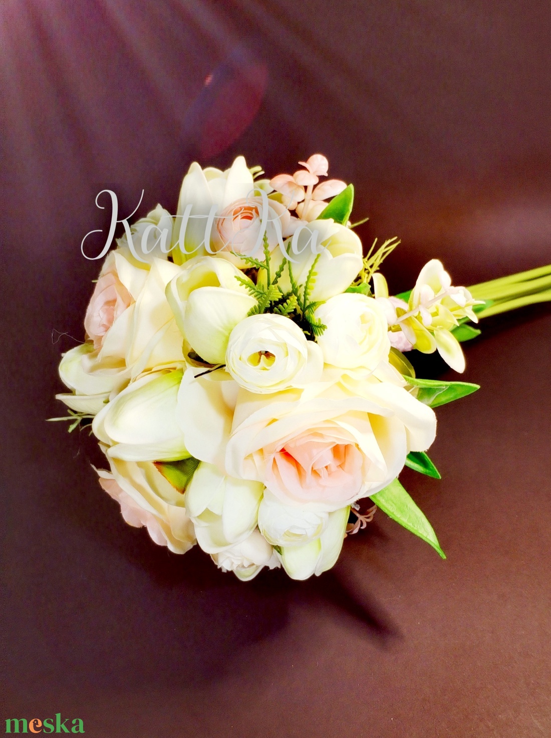 Dús, romantikus menyasszonyi örökcsokor (36x22 cm) - esküvő - menyasszonyi- és dobócsokor - Meska.hu