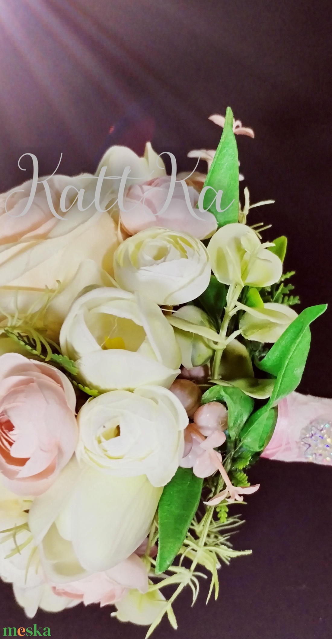 Dús, romantikus menyasszonyi örökcsokor (36x22 cm) - esküvő - menyasszonyi- és dobócsokor - Meska.hu