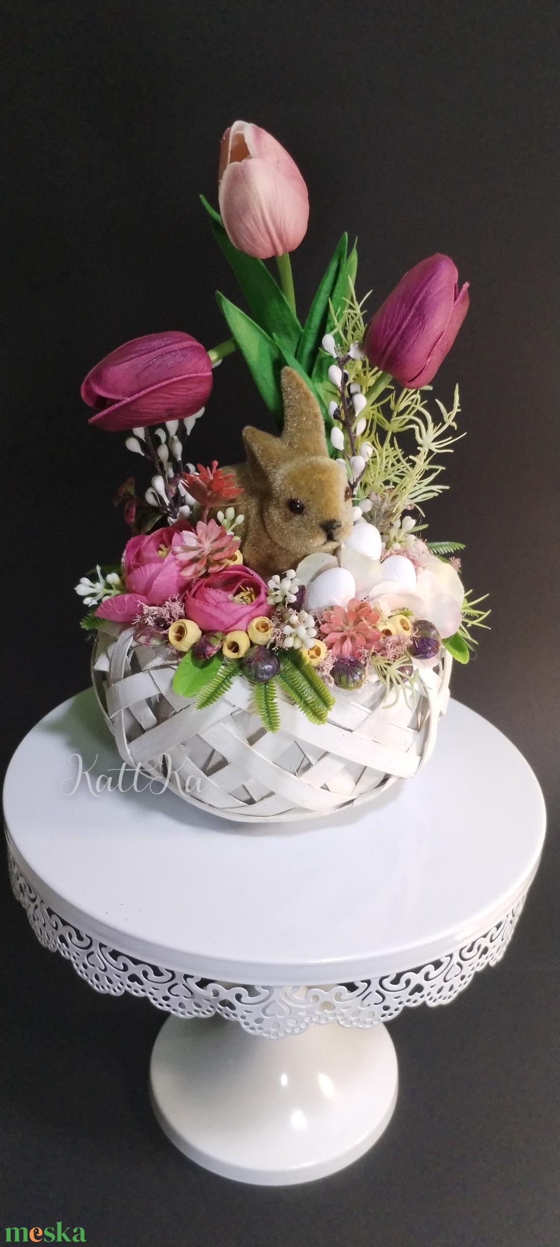 Húsvéti nyuszis asztali öröm - ünnepi díszek, dekorációk - húsvéti díszek és dekorációk - húsvéti virágos díszek - Meska.hu
