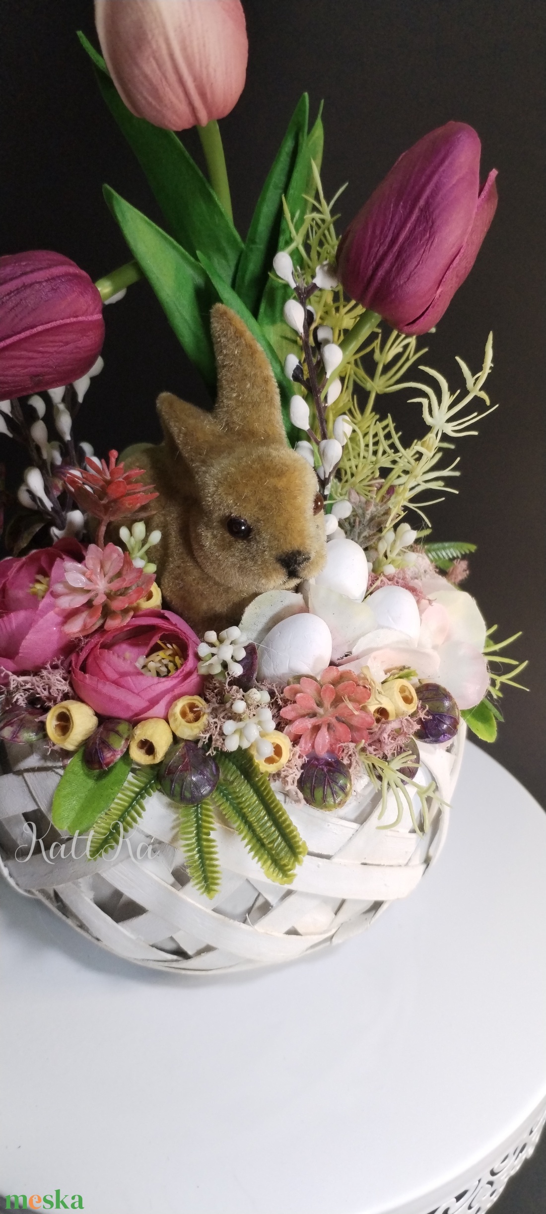 Húsvéti nyuszis asztali öröm - ünnepi díszek, dekorációk - húsvéti díszek és dekorációk - húsvéti virágos díszek - Meska.hu