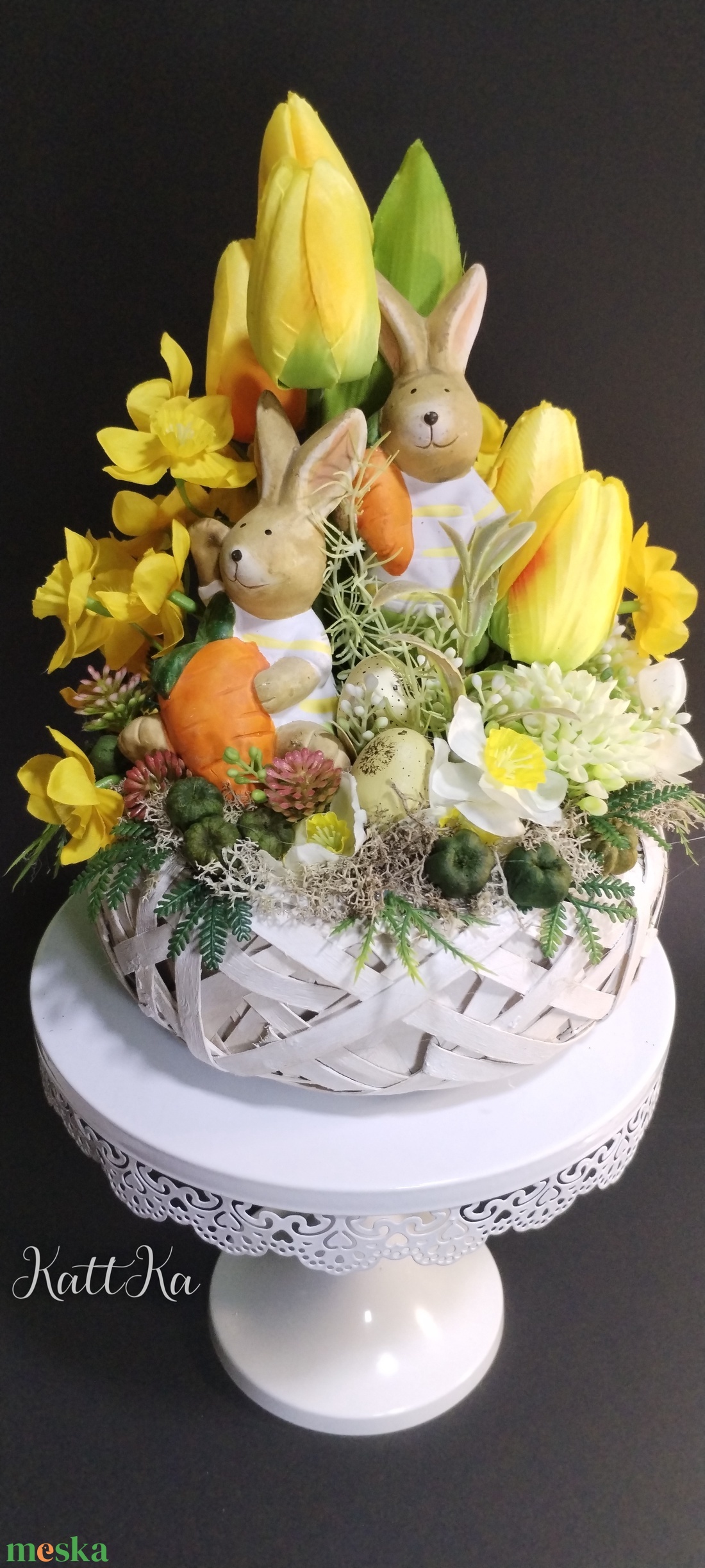  Napsugaras Tavaszi Kosár � Nyuszis Asztaldísz - ünnepi díszek, dekorációk - húsvéti díszek és dekorációk - húsvéti virágos díszek - Meska.hu