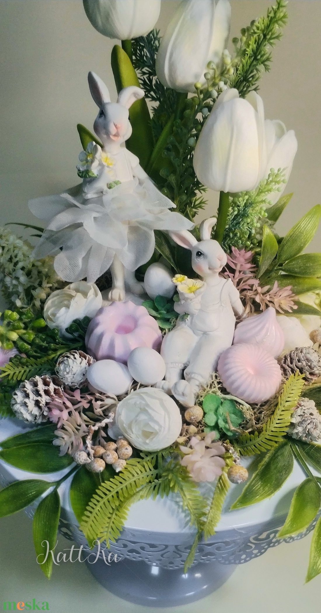 Húsvéti Bál a Kristálypalotában � 40 cm Fehér Prémium Kézműves Asztaldísz  - ünnepi díszek, dekorációk - húsvéti díszek és dekorációk - húsvéti virágos díszek - Meska.hu
