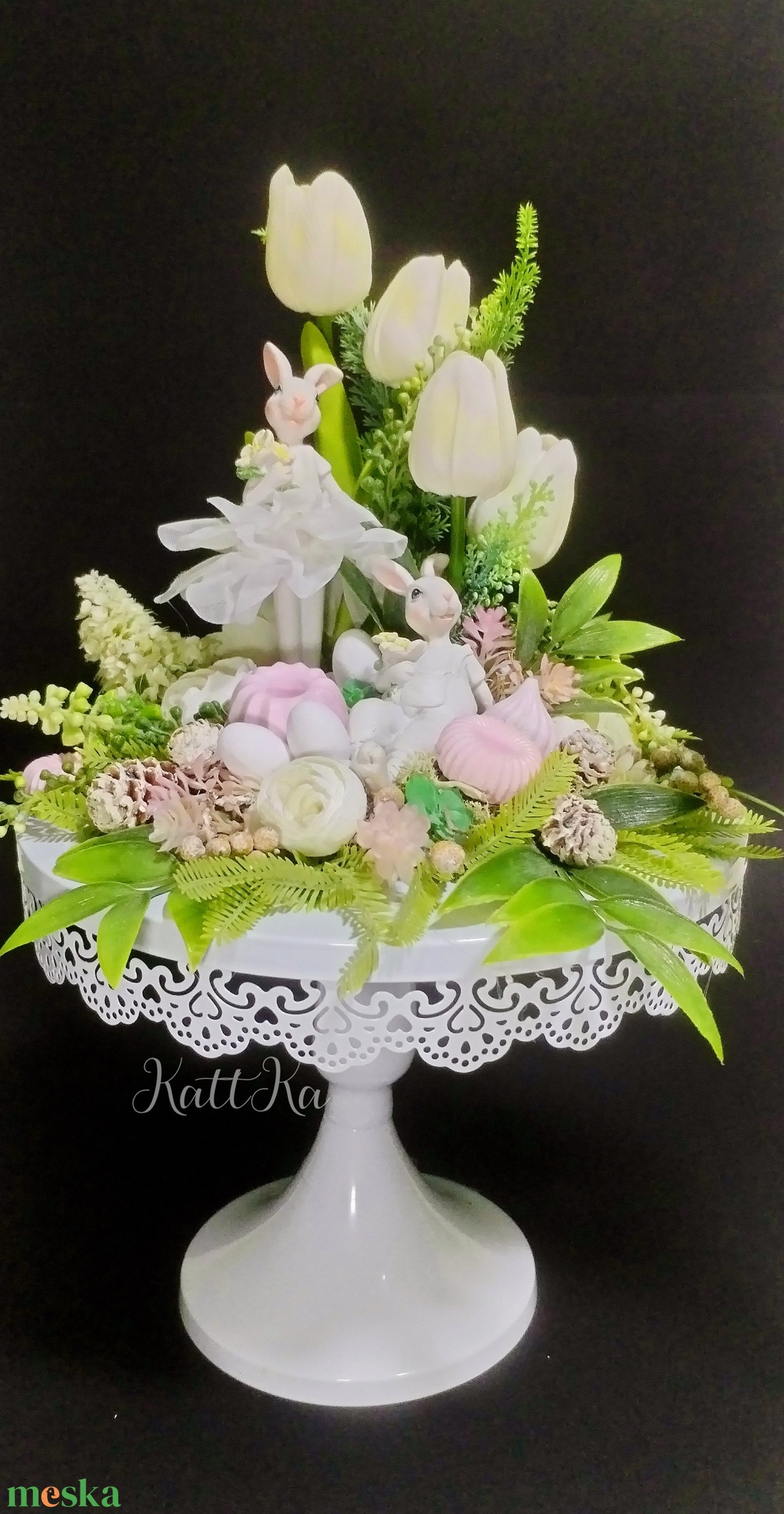 Húsvéti Bál a Kristálypalotában � 40 cm Fehér Prémium Kézműves Asztaldísz  - ünnepi díszek, dekorációk - húsvéti díszek és dekorációk - húsvéti virágos díszek - Meska.hu