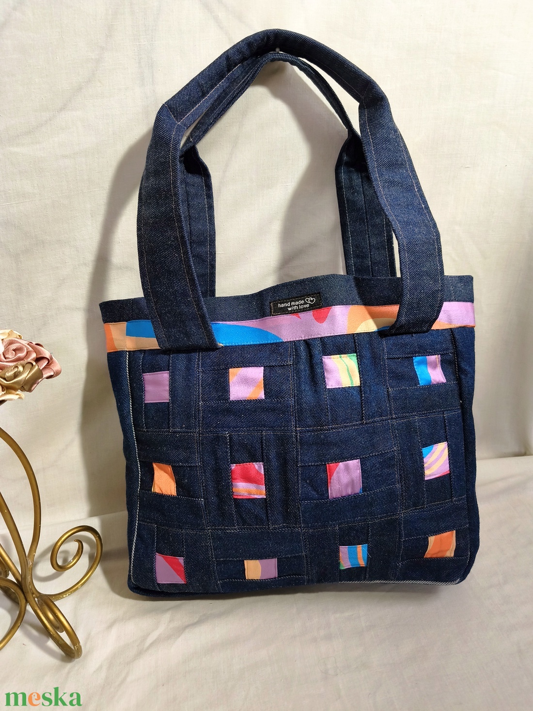 Patchwork Couture � Prémium Újrahasznosított Farmer Táska �  Ez a különleges darab a modern fenntarthatóság és a kézműve - táska & tok - táska szett - Meska.hu