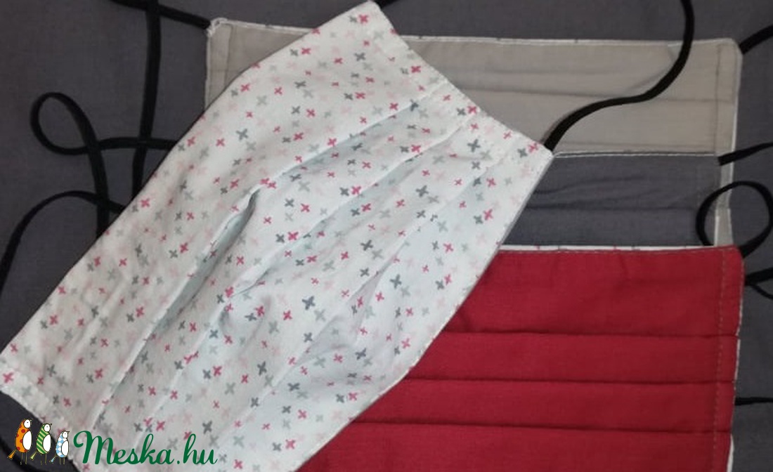 unisex, fehér-bordó, 3 rétegű maszk -  - Meska.hu unisex, fehér-bordó, 3 rétegű maszk -  - Meska.hu