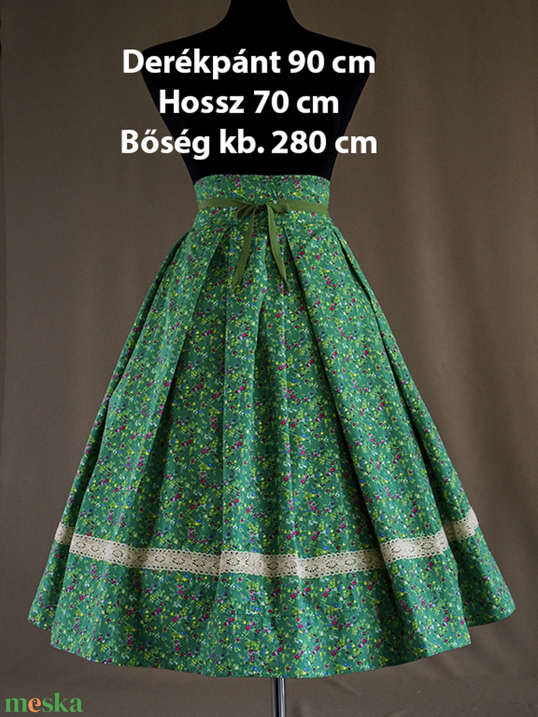 Kamasz néptánc szoknya 70 cm zöld-szürke - ruha & divat - női ruha - szoknya - Meska.hu