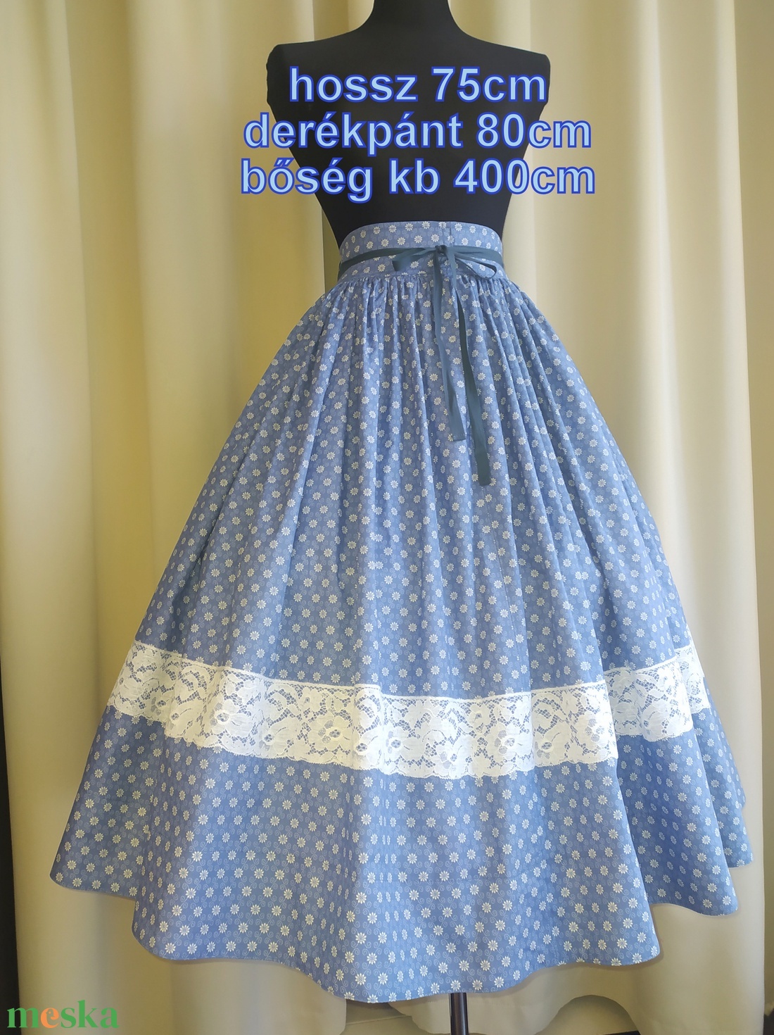 Felnőtt néptánc szoknya 75cm kék - ruha & divat - női ruha - szoknya - Meska.hu