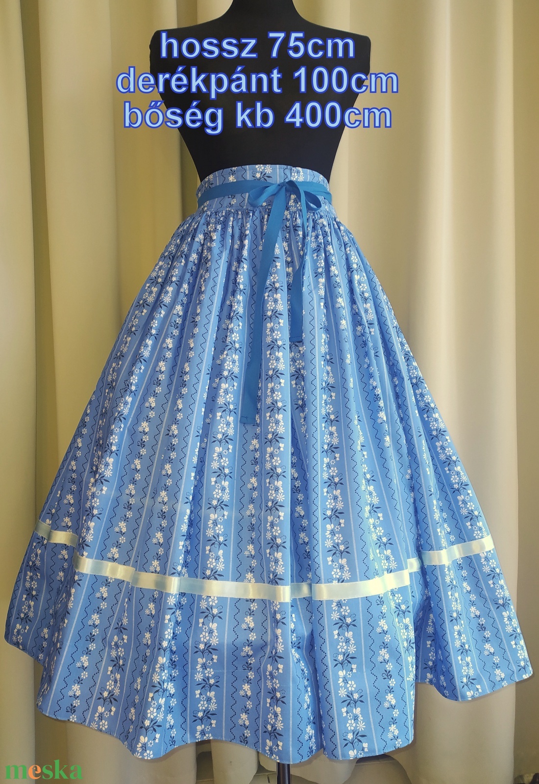 Felnőtt néptánc szoknya 75cm kék - ruha & divat - női ruha - szoknya - Meska.hu