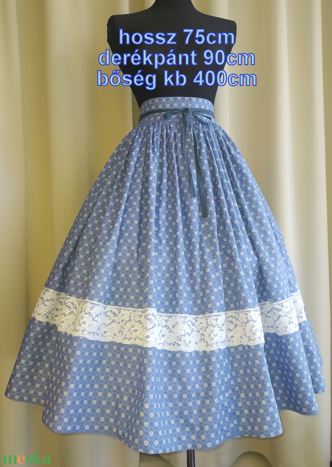 Felnőtt néptánc szoknya 75cm kék - ruha & divat - női ruha - szoknya - Meska.hu