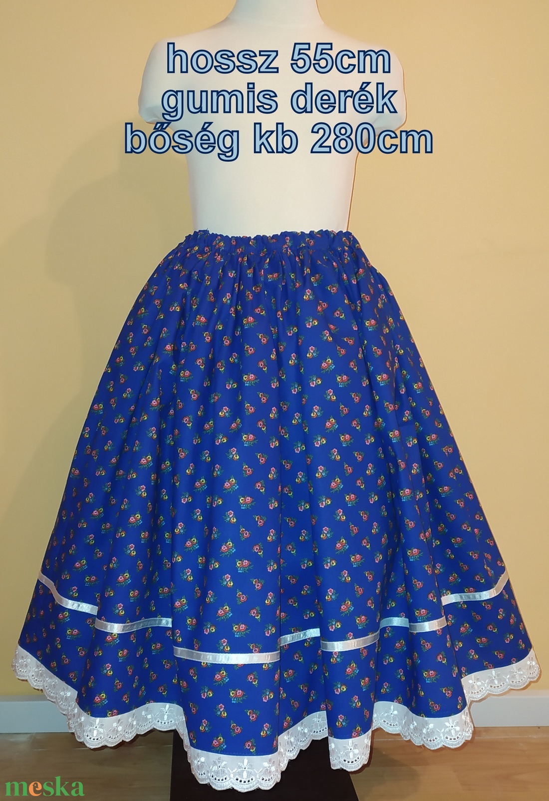 Gyermek néptánc szoknya 55 cm kék - ruha & divat - gyerekruha - szoknya - Meska.hu