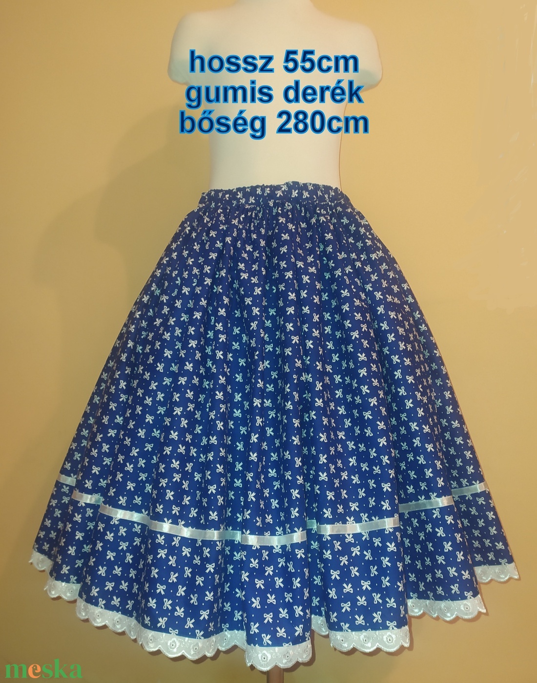 Gyermek néptánc szoknya 55 cm kék - ruha & divat - gyerekruha - szoknya - Meska.hu