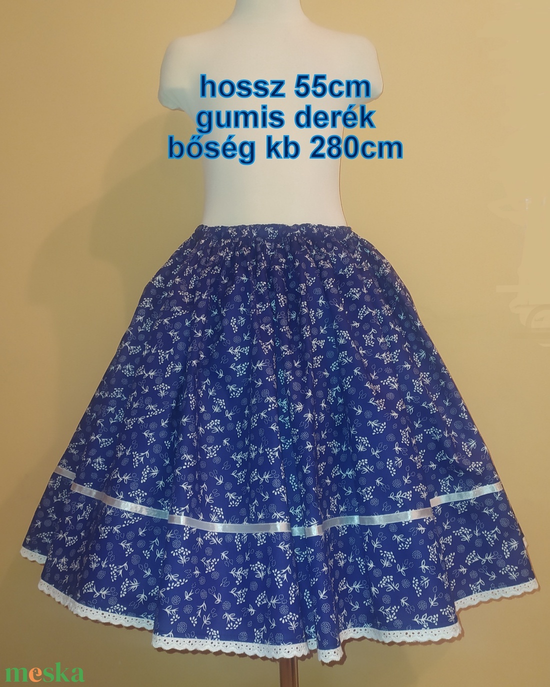 Gyermek néptánc szoknya 55 cm kék - ruha & divat - gyerekruha - szoknya - Meska.hu