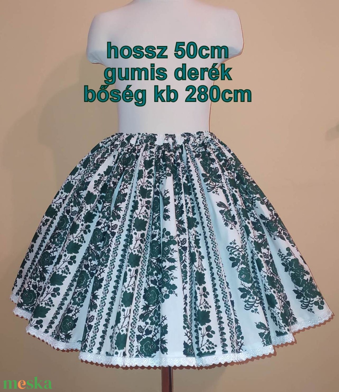 Gyermek néptánc szoknya 50 cm zöld - ruha & divat - babaruha & gyerekruha - szoknya - Meska.hu