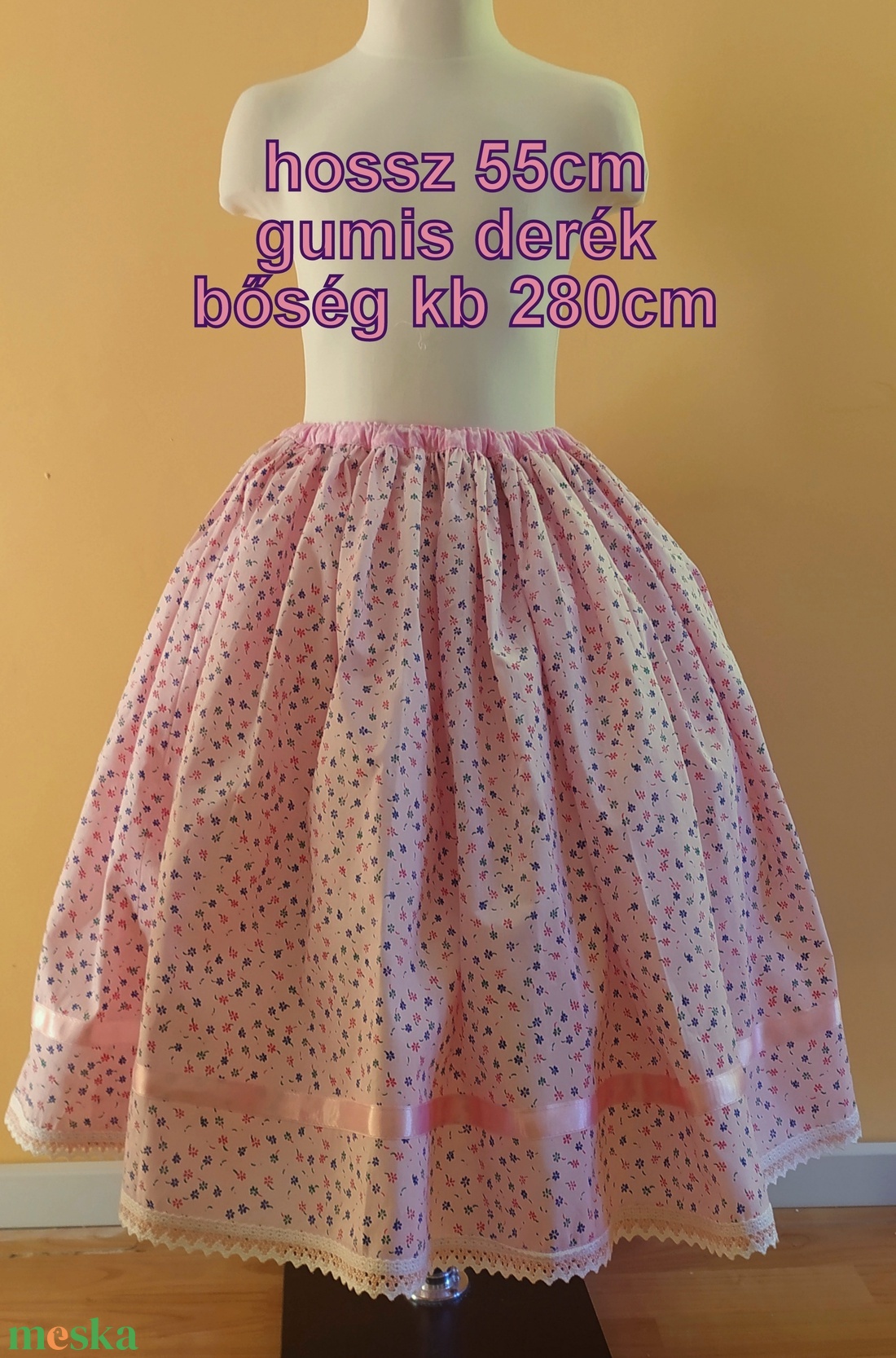 Gyermek néptánc szoknya 45 cm rózsaszín - ruha & divat - gyerekruha - szoknya - Meska.hu