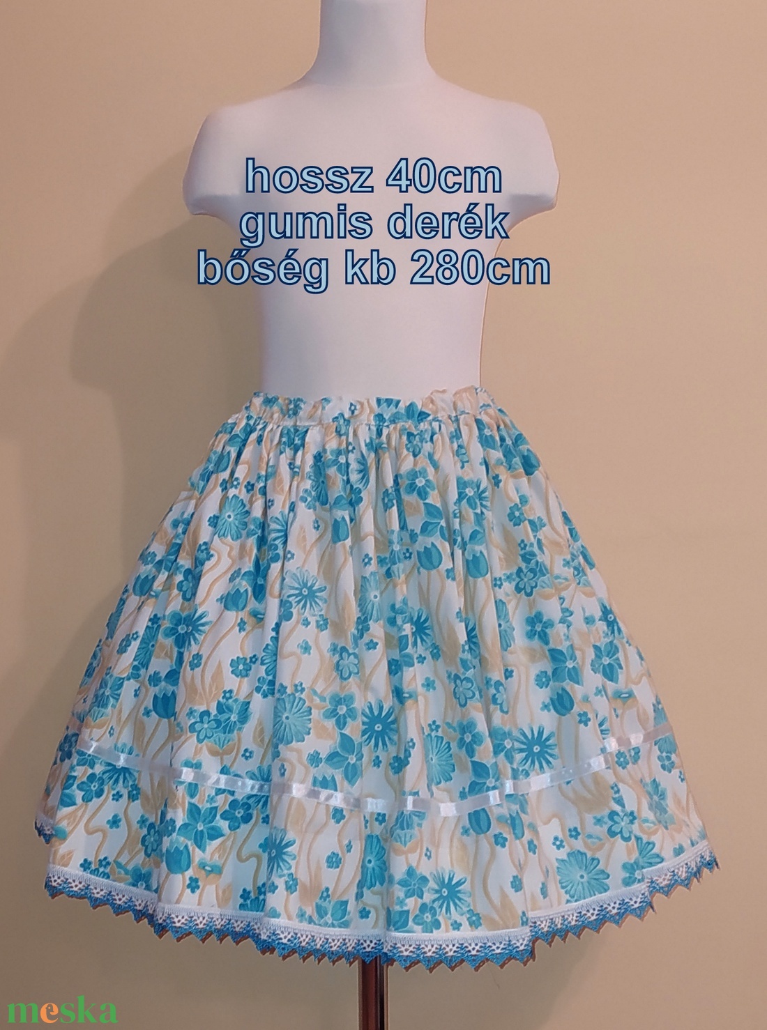 Gyermek néptánc szoknya 40 cm kék - ruha & divat - gyerekruha - szoknya - Meska.hu