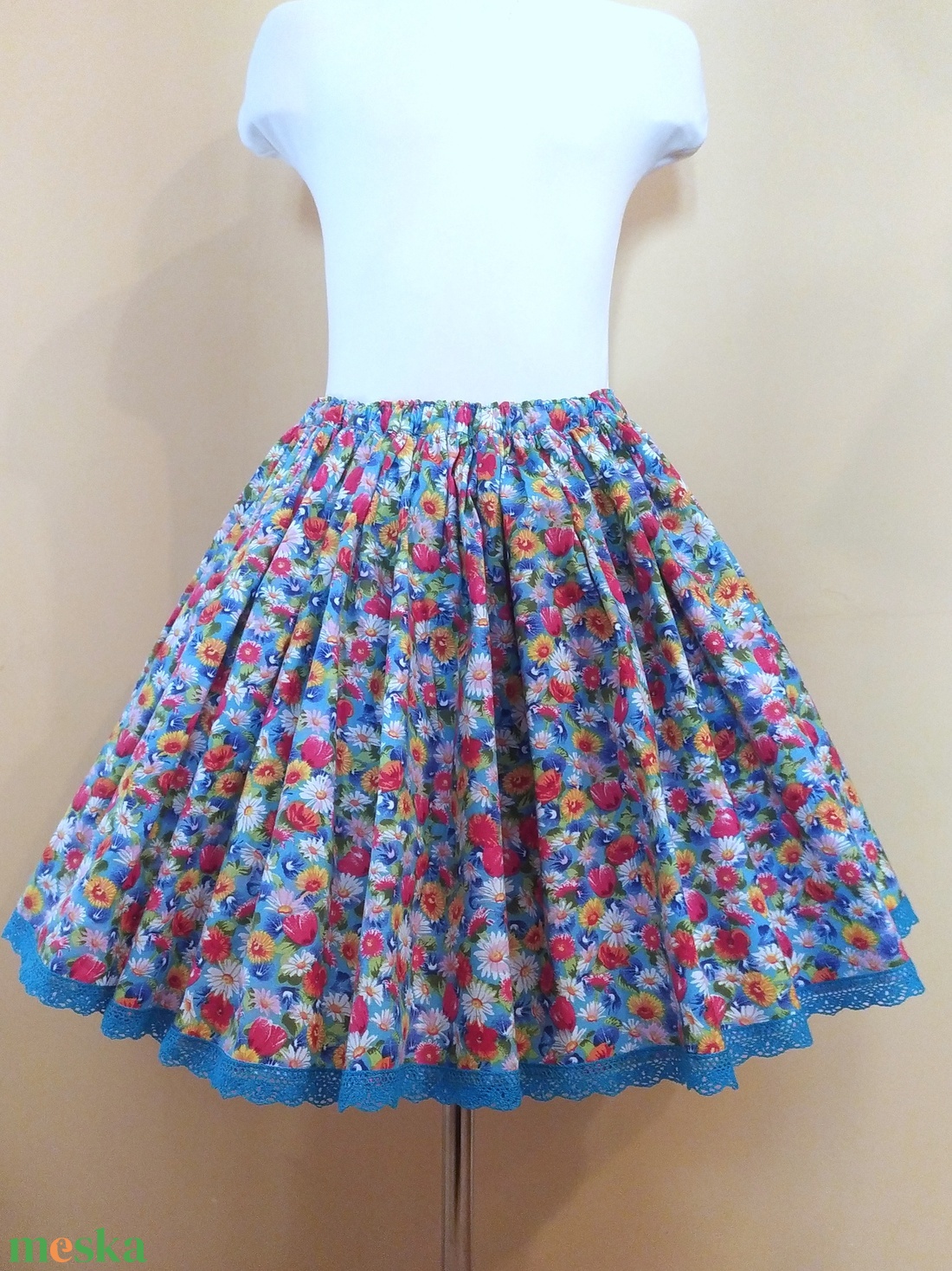 Gyermek néptánc szoknya 40 cm kék - ruha & divat - gyerekruha - szoknya - Meska.hu