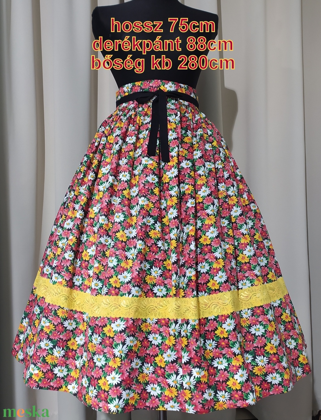  Néptánc szoknya, 2 szél bőség, 75 cm bordó - ruha & divat - női ruha - szoknya - Meska.hu