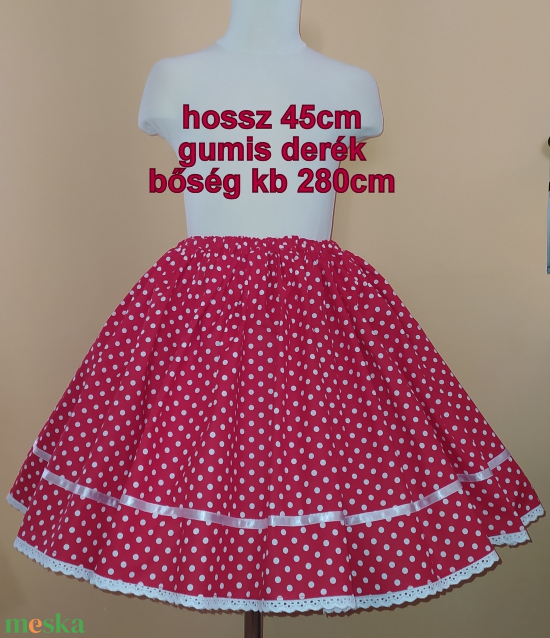 Gyermek néptánc szoknya 45 cm piros, bordó - ruha & divat - babaruha & gyerekruha - szoknya - Meska.hu