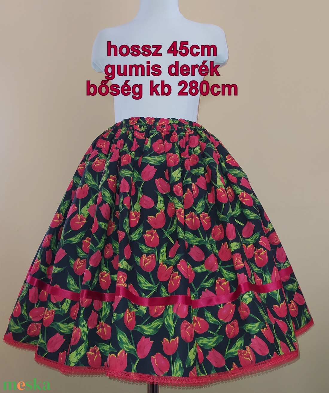 Gyermek néptánc szoknya 45 cm piros, bordó - ruha & divat - babaruha & gyerekruha - szoknya - Meska.hu