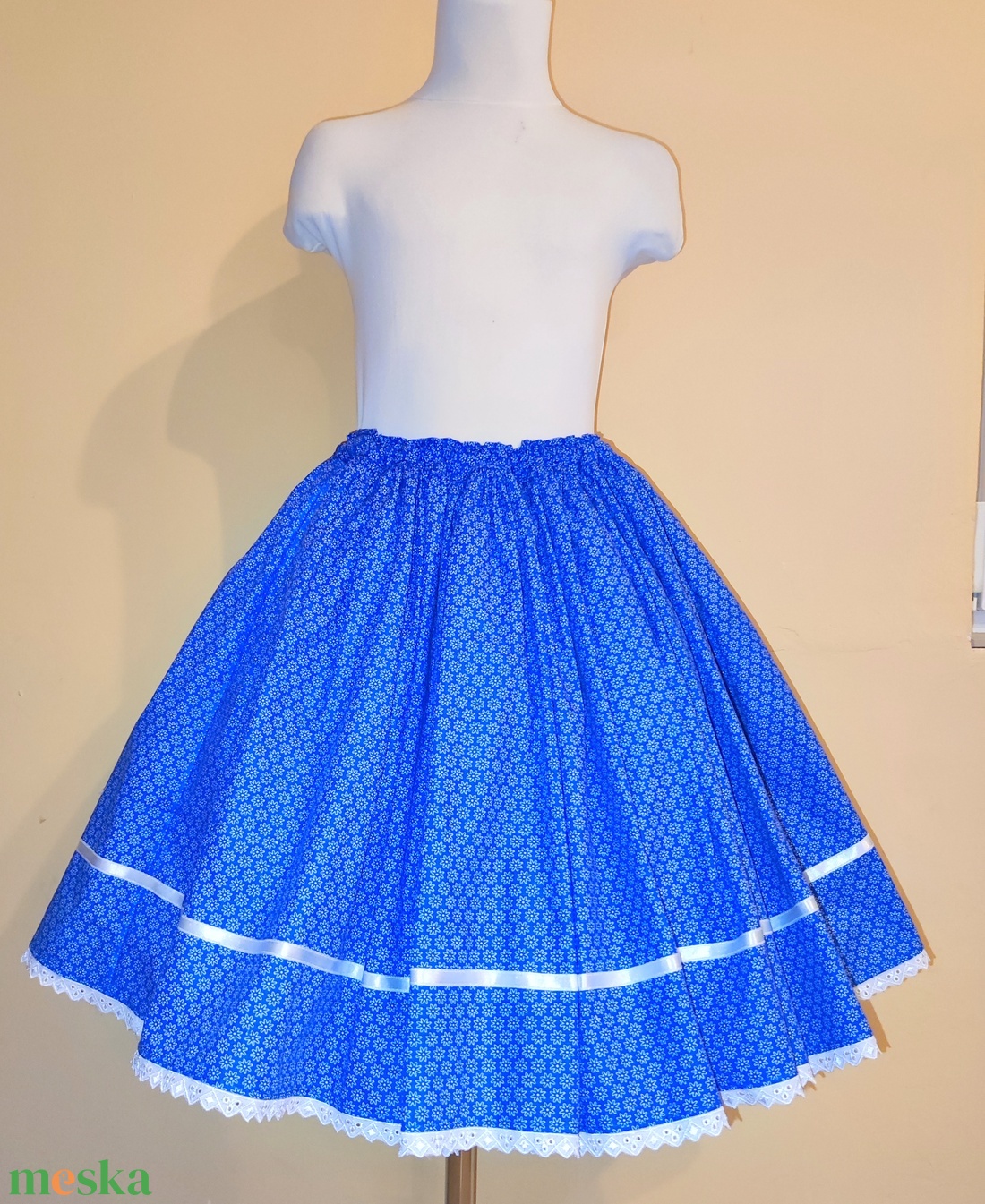 Gyermek néptánc szoknya 45 cm kék - ruha & divat - gyerekruha - szoknya - Meska.hu