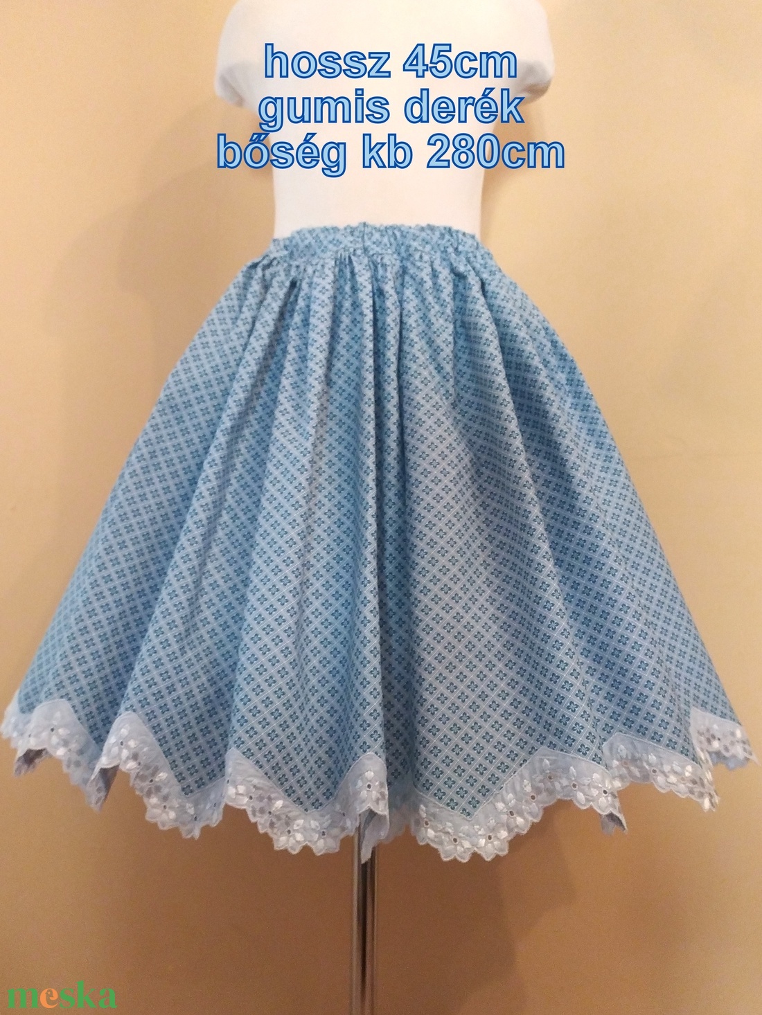 Gyermek néptánc szoknya 45 cm kék - ruha & divat - gyerekruha - szoknya - Meska.hu