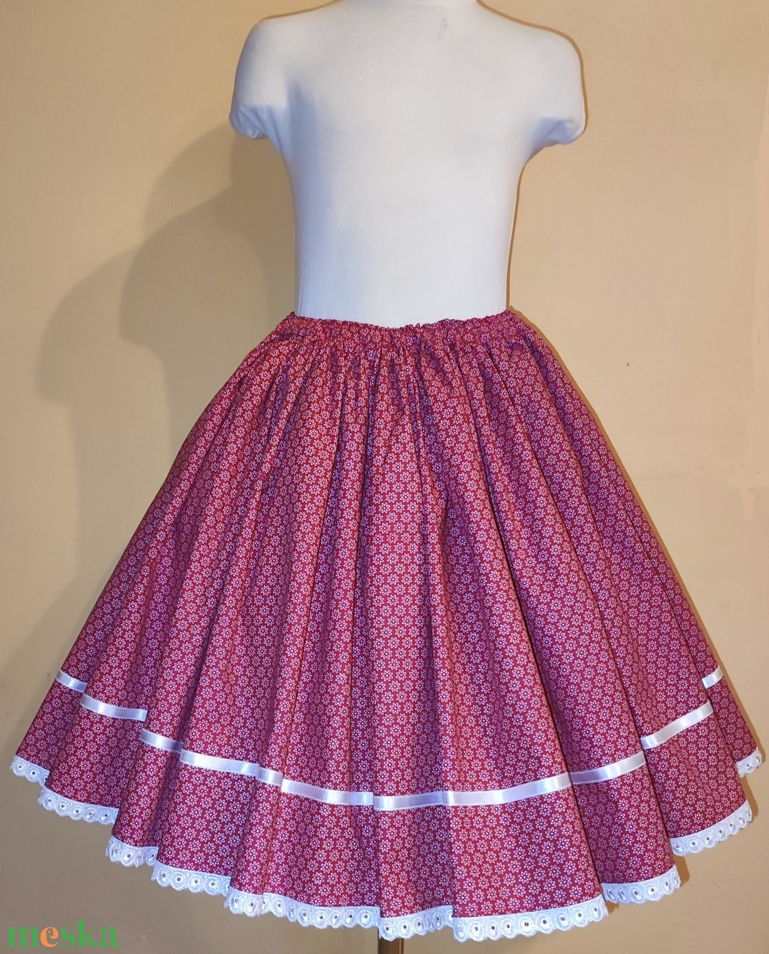 Gyermek néptánc szoknya 45 cm rózsaszín, pink, piros, bordó - ruha & divat - gyerekruha - szoknya - Meska.hu