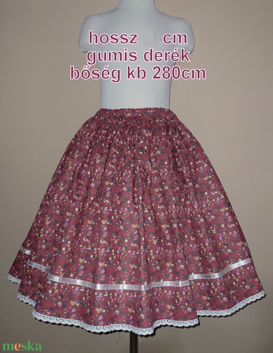 Gyermek néptánc szoknya 45 cm rózsaszín, pink, piros, bordó - ruha & divat - gyerekruha - szoknya - Meska.hu