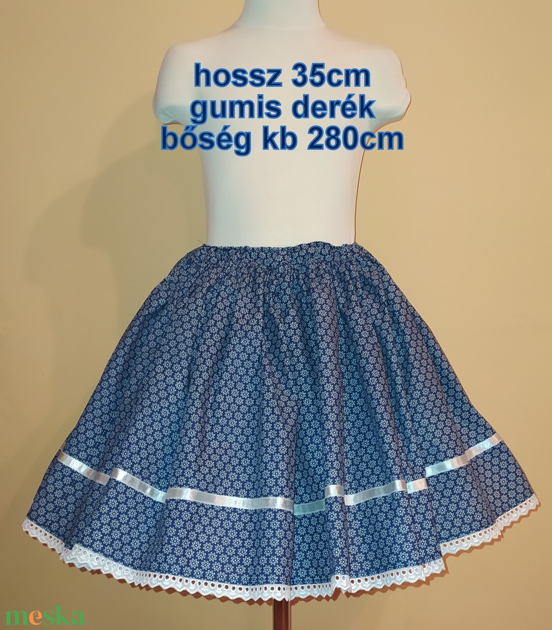Gyermek néptánc szoknya 35 cm kék - ruha & divat - gyerekruha - szoknya - Meska.hu