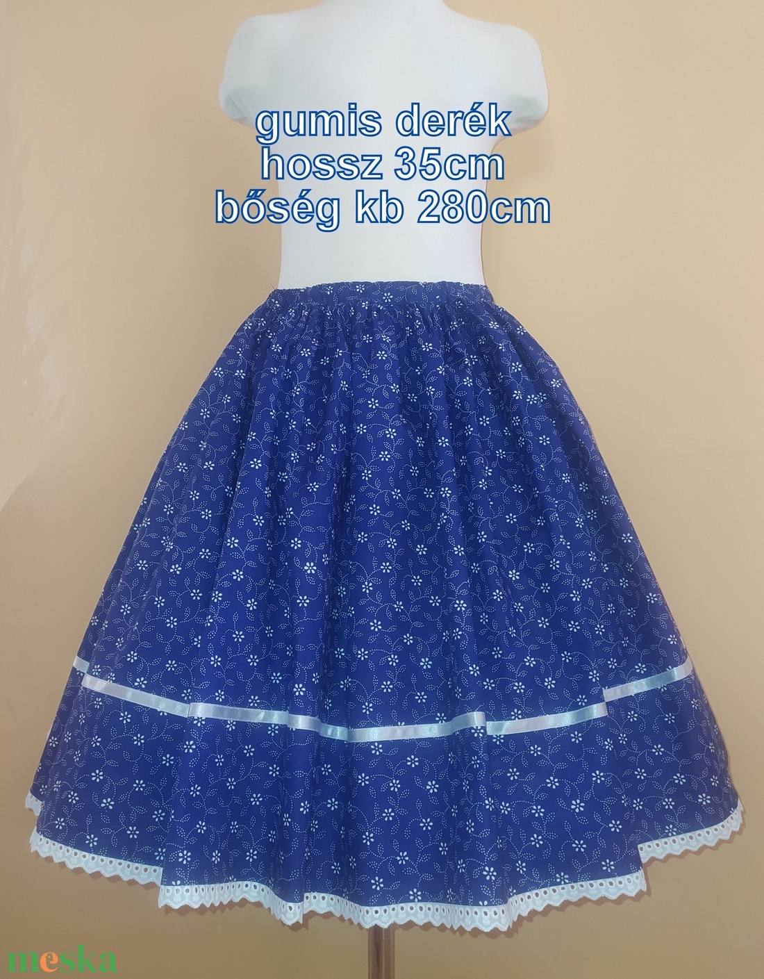 Gyermek néptánc szoknya 35 cm kék - ruha & divat - gyerekruha - szoknya - Meska.hu